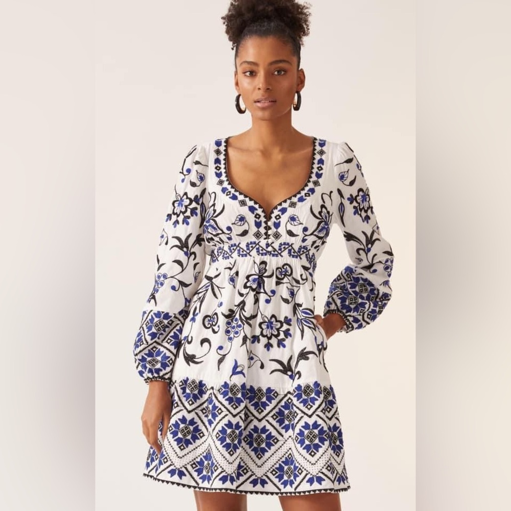 Anthropologie Sweetheart Embroidered Mini Dress Size 4